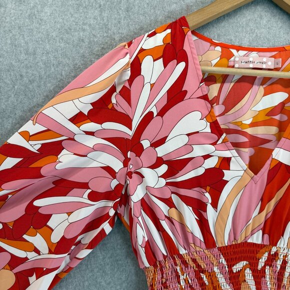 Traffic People Womens‎ Maxi Dress A Line Smocked Groovy Floral VNeck Size Large - Picture 5 of 16